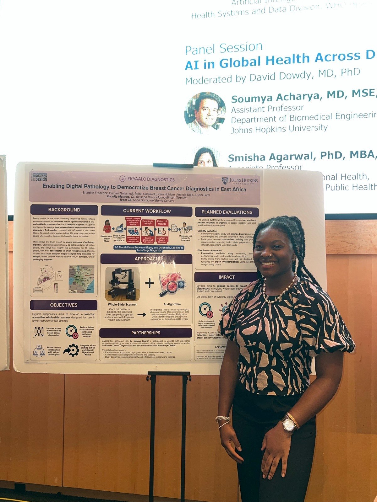 Ananda Nole presenting a digital pathology research poster at an AI in Global Health session