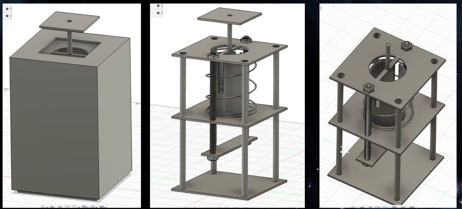 CAD iterations of the CubeSat deployment mechanism