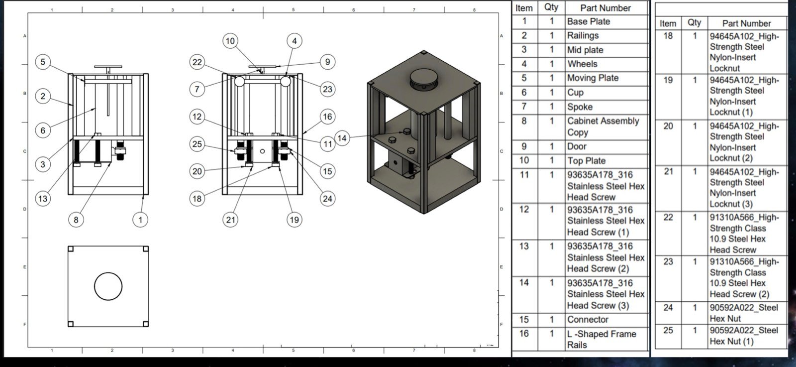 Engineering drawings and bill of materials for the CubeSat