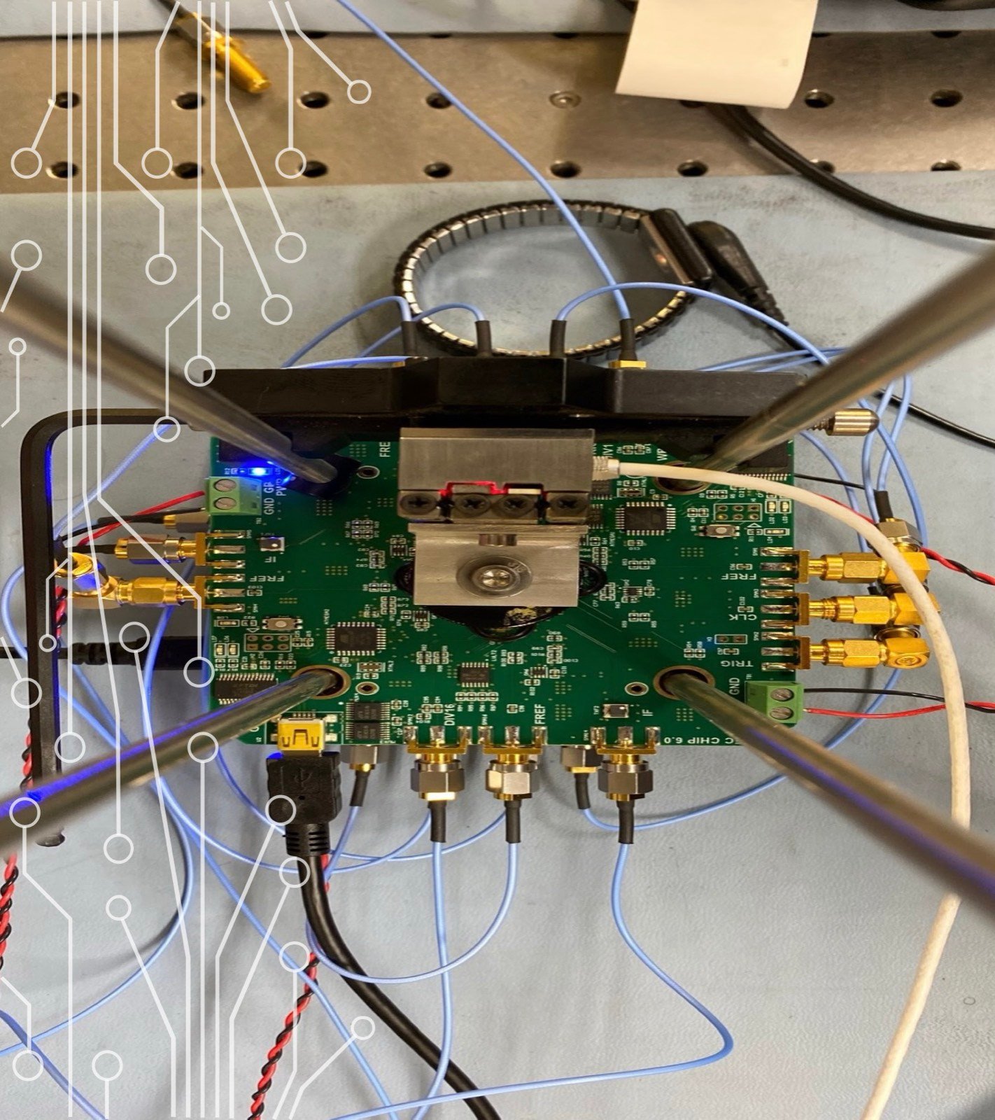 Millimeter-wave spectrometer circuit board in the JPL lab